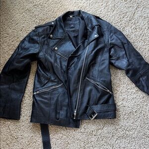 Black oversized Leather Biker Jacket